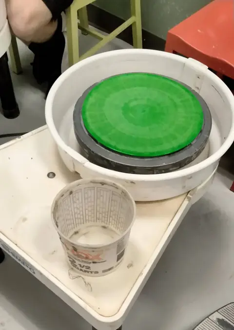 A potter's wheel in a Japanese ceramics workshop